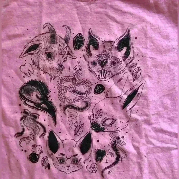 HOT TOPIC LOLLE ODDITIES CAT LOVER PINK T-SHIRT MENS LARGE - Picture 2 of 4